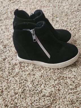 Kids Black Wedge Sneaker Boot with Side Zip
